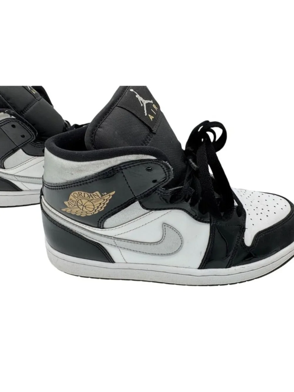 Nike Air Jordan 1 Mid SE Sneakers Patent Leather Black/White HV0789-010 Men's 9